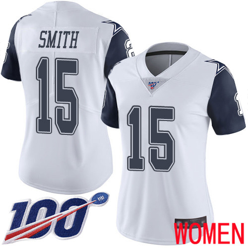 Women Dallas Cowboys Limited White Devin Smith #15 100th Season Rush Vapor Untouchable NFL Jersey